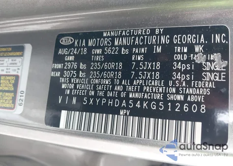 2019 Kia Sorento 3.3L Ex from USA, damaged, VIN 5XYPHDA54KG512608